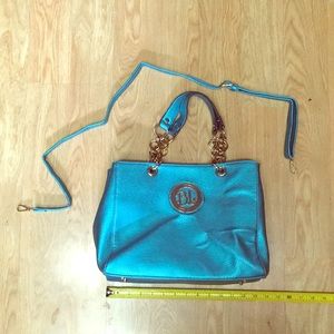 Turquoise Faux Leather Purse with Golden Glam
